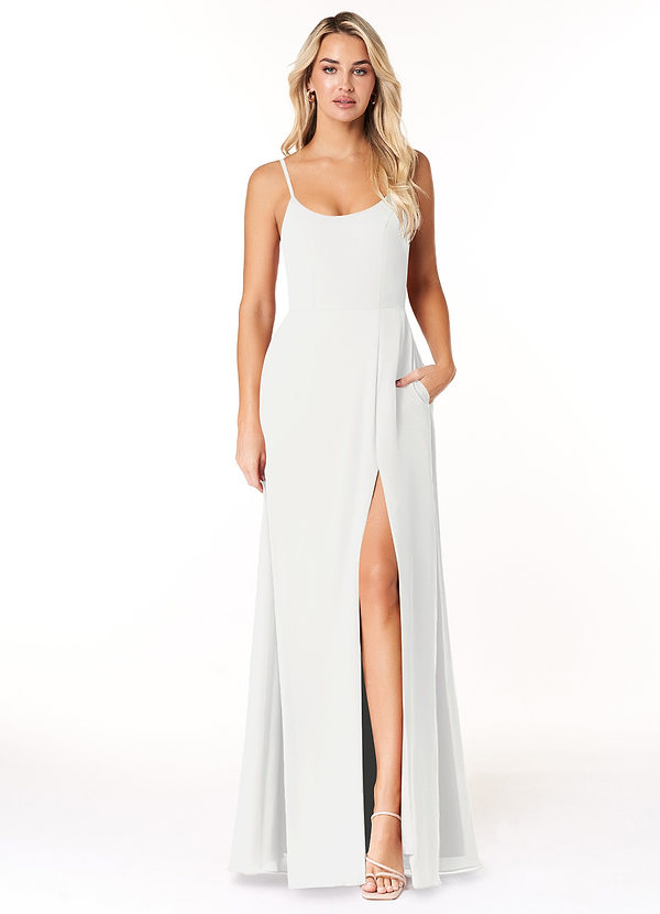 Azazie Moira Brautjungfernkleider A-Linie Schaufel Chiffon Kleid Weiß image1