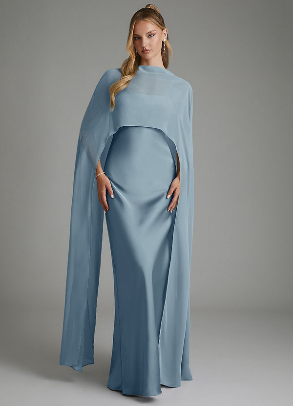 Azazie Nova Bruidsmeisjesjurken Converteerbaar Jurk van Stretch Satijn met Kolom Strapless Stoffig Blauw image1