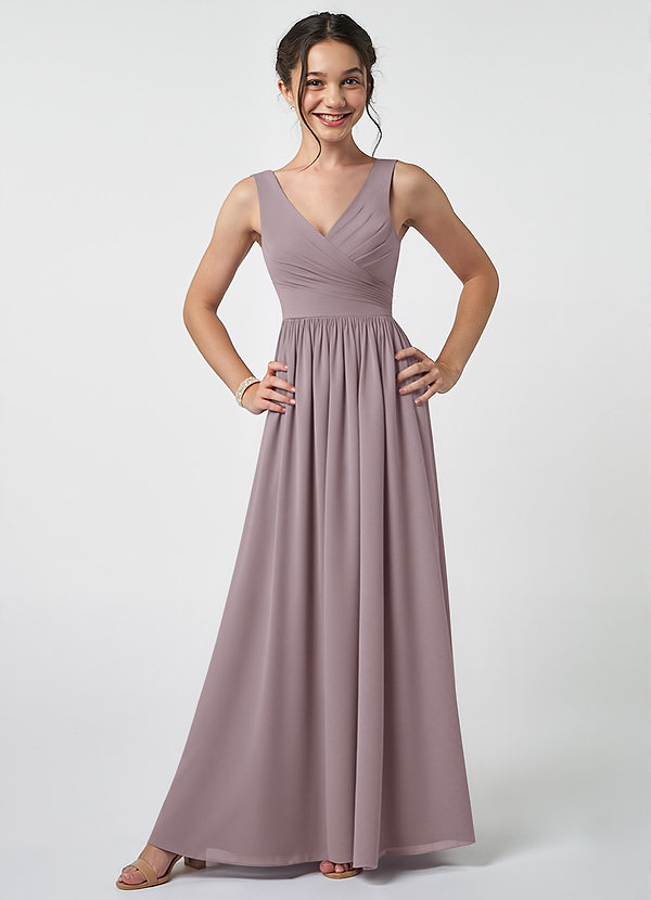 Azazie Keyla Junior A-Linie Plissee Chiffon Kleid Dämmerung image1
