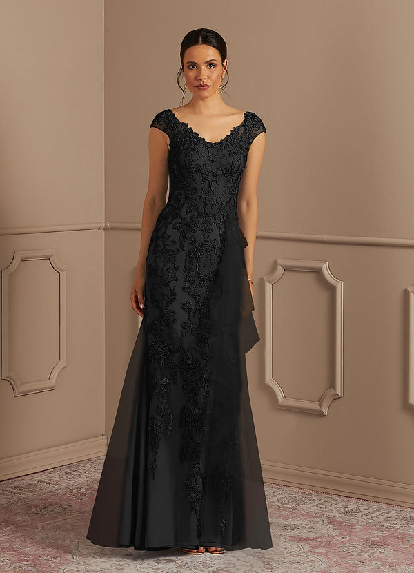 Azazie Melena Mother of the Bride Dresses Black Mermaid Lace Tulle Dress image1