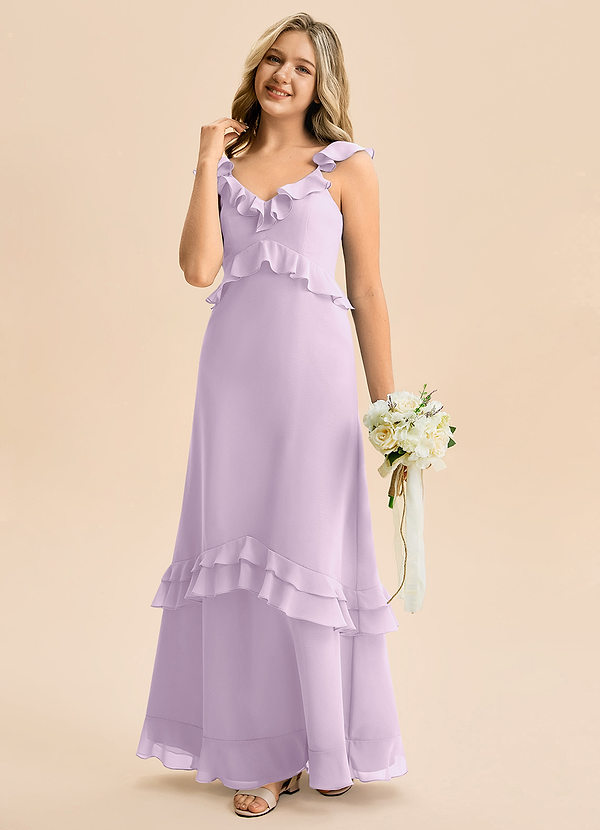 Azazie Tavie Junior Linia A Marszczony Szyfon Długość podłogi Młodsza druhna Sukienka image1