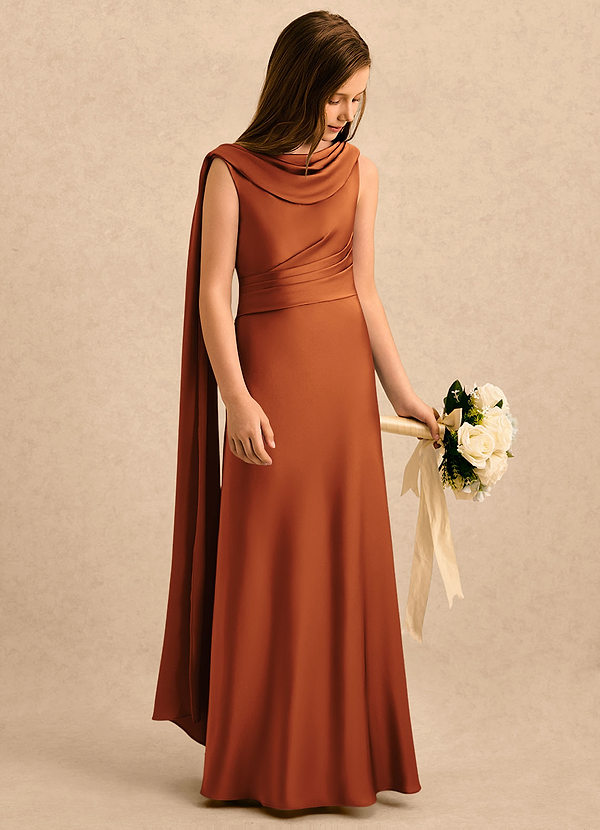 Azazie Sanah Girls Formal Blommflicksklänningar Klänning A-Line i Stretch Satin Plisserad image1
