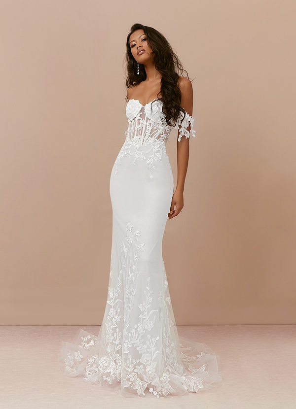 Azazie Evergarden Wedding Dresses Diamond White A-Line Sequins Tulle Dress image1
