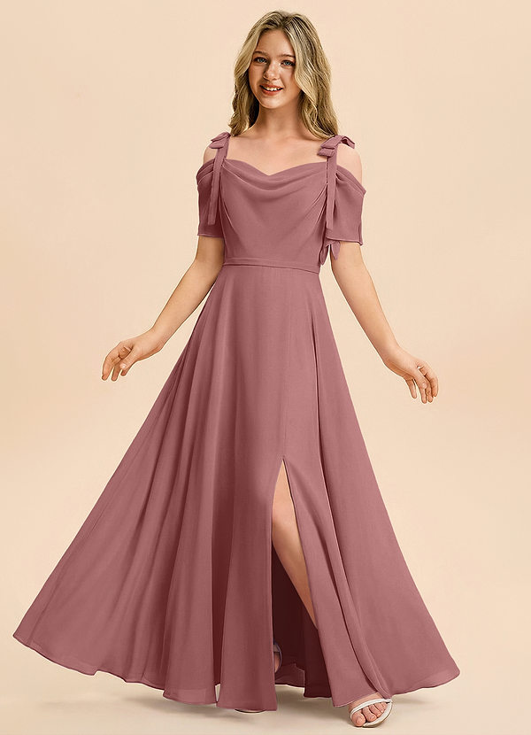 Azazie Giselle Junior Jurk van Chiffon met A-Lijn Off the Shoulder Woestijnroos image1