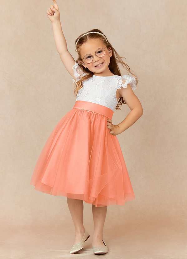 Azazie Vetty Flower Girl Dresses Ivory Sunset A-Line Lace Tulle Dress image1