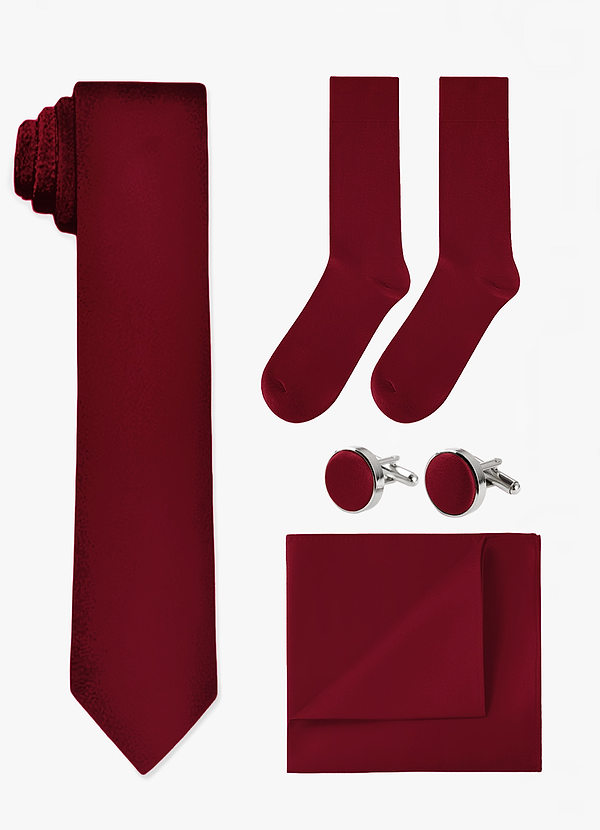 front Passendes Set aus Krawatte, Einstecktuch, Manschettenknöpfen und Socken