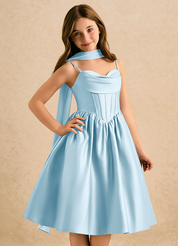 Azazie Shona Girls Formal Bloemenmeisjes Jurken A-Lijn Jurk van Mat Satijn Sweetheart Halslijn Hemelsblauw image1