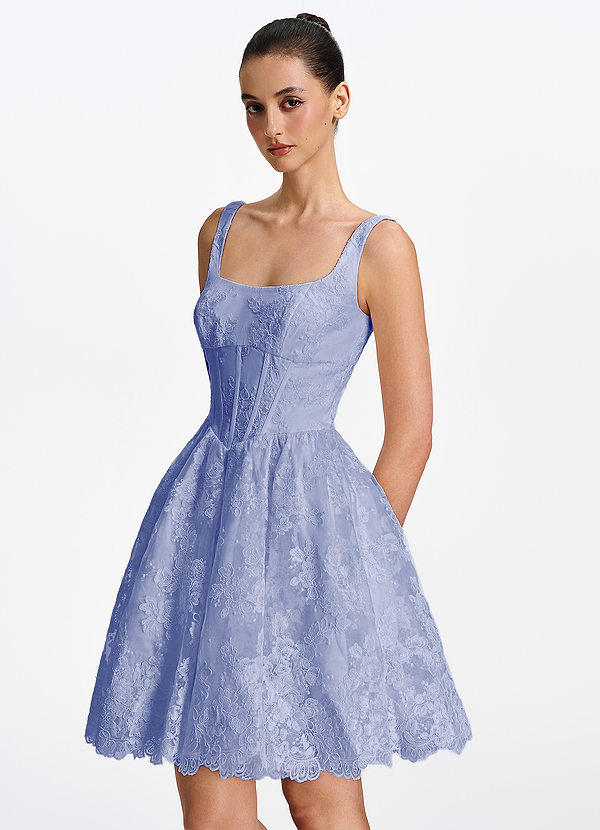 Laetitia Lavender Square Neck Lace Corset Lace-Up Mini Dress image1