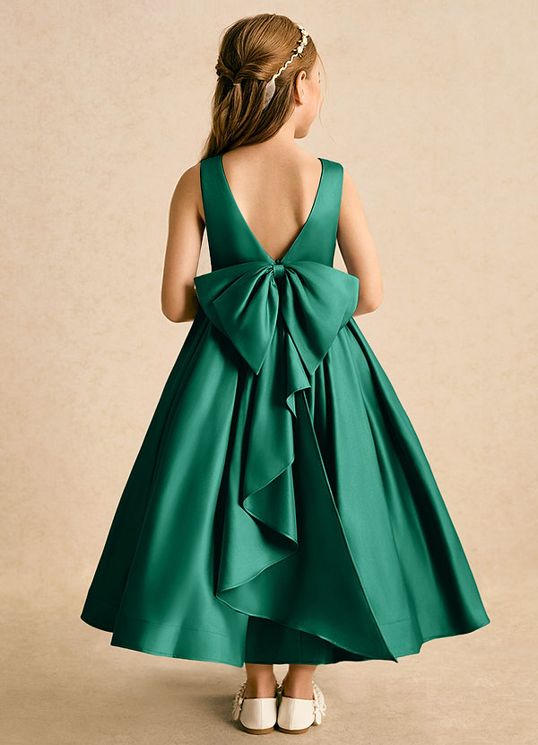 Azazie Cailee Flower Girl Dresses Emerald Ball-Gown Pleated Matte Satin Dress image1