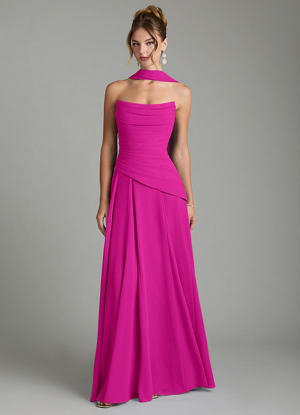 Azazie Gabriela Vestidos de dama de honor Vestido Fucsia de Gasa de Línea A con Corsé image1