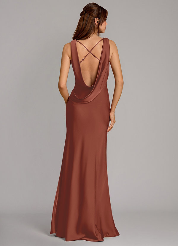 Azazie Cheryl Vestidos Dama de Honor Vestido de Castaño de Satén Elástico de Corte Sirena image1