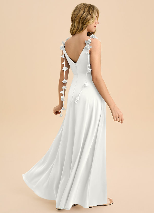 Azazie Gumdrop Junior White Empire Pleated Stretch Satin Dress image1