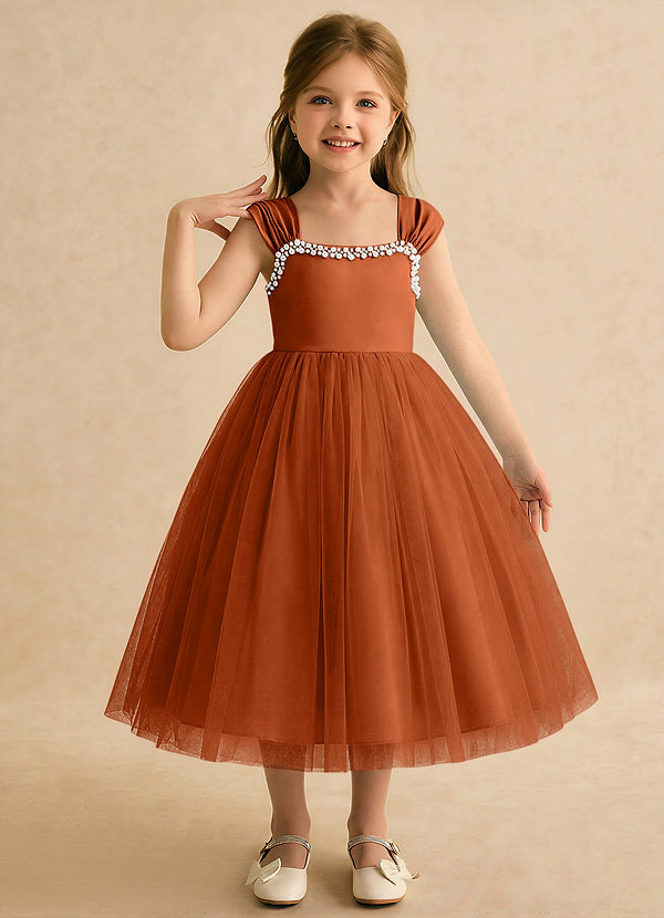 Azazie Yosemite Sukienki dla dziewczynek sypiących kwiaty Suknia balowa Dekolt w kształcie serca Tiul Długość herbaty Sukienka image1
