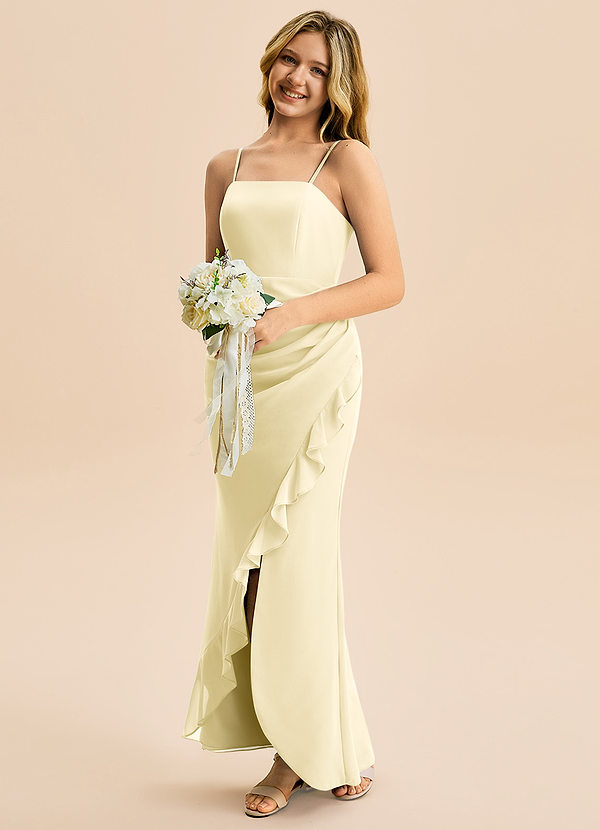 Azazie Buzzy Junior Lemon Sorbet Sheath Pleated Chiffon Dress image1