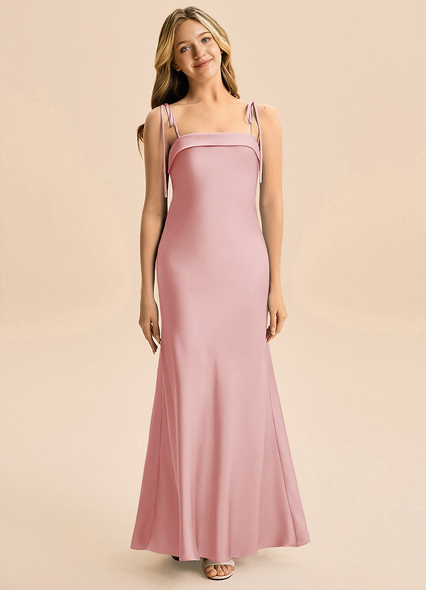 Azazie Willa Junior Robe Sirène en Satin extensible Arc Rose Poudré image1