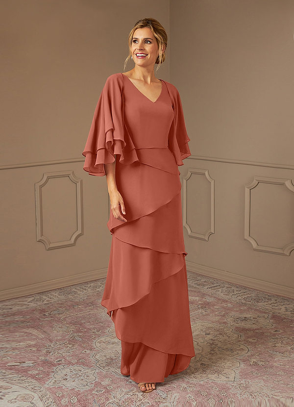 Azazie OHara Mother of the Brides Dresses Clay A-Line V-Neck Chiffon Dress image1