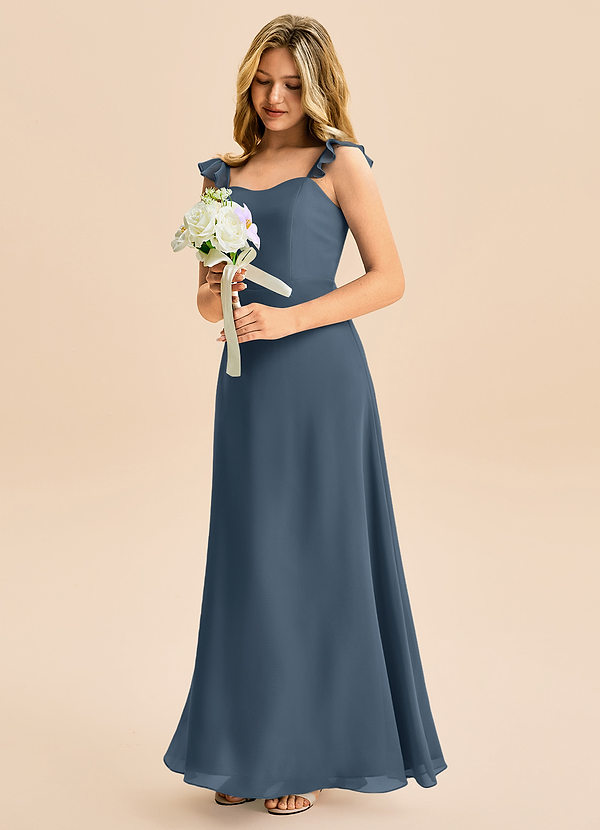 Azazie Mavie Junior Jurk van Chiffon met A-Lijn Ruches Neptunus image1