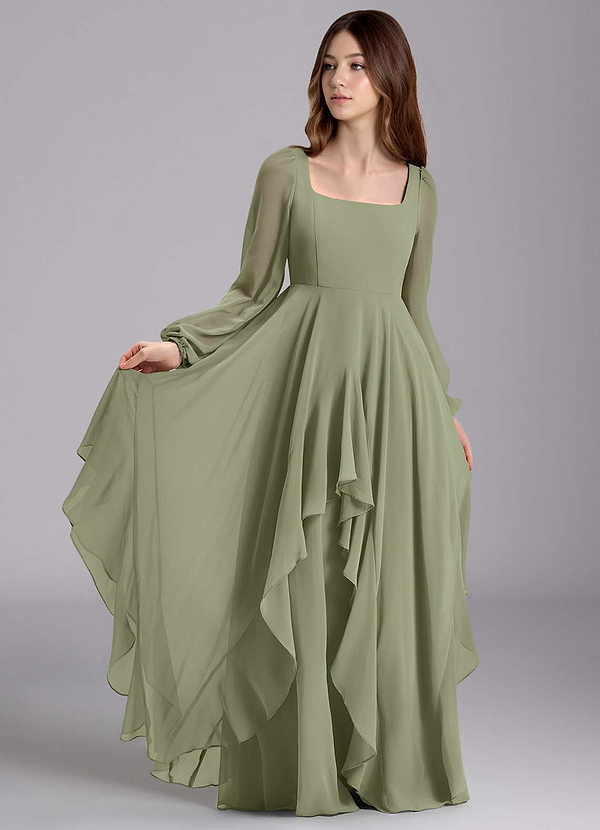 Azazie Clara Junior Abito A-Line in Chiffon Blusa Pistacchio image1