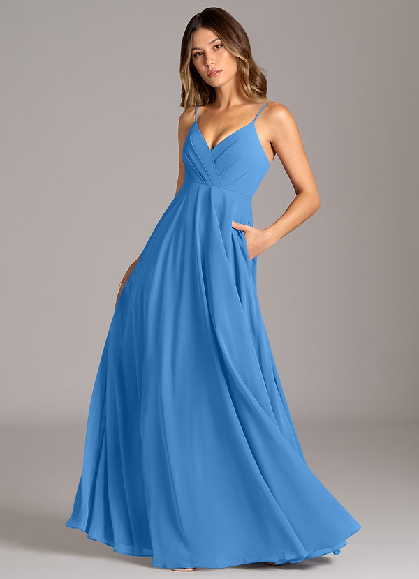 Azazie Amani Bridesmaid Dresses Blue Jay A-Line Pleated Chiffon Dress image1