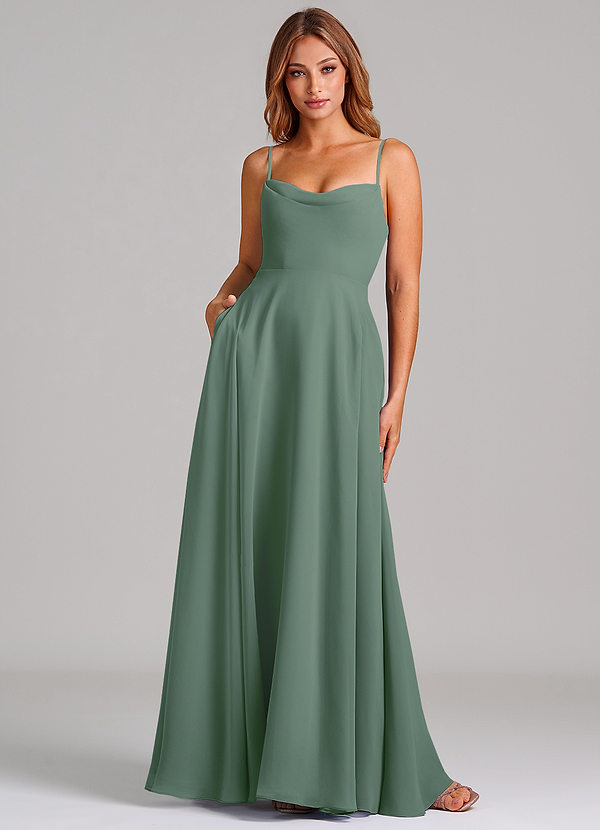 Azazie Elle Brautjungfernkleider A-Linie Plissee Chiffon Kleid Eukalyptus image1