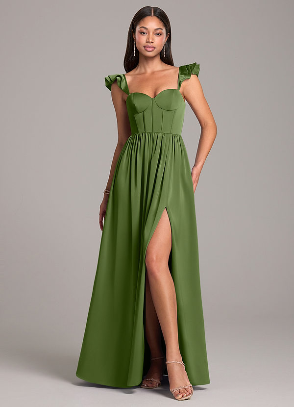 Azazie Denisse Brautjungfernkleider A-Linie Gestreift Stretch-Satin Kleid Wacholder image1