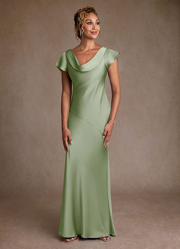 Azazie Shelby Abiti da Mamma Sposa Abito Sirena in Raso Elasticizzato Plissettato Verde Salvia image1