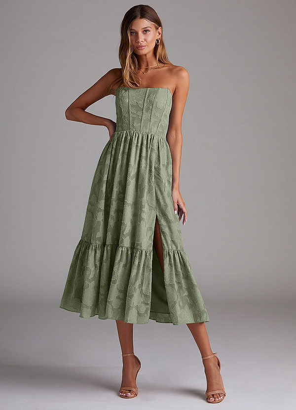 Azazie Delphina Bridesmaid Dresses Pistachio A-Line Strapless Floral Burnout Convertible Dress image1