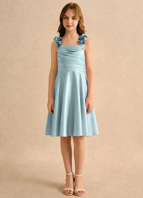 Azazie Resa Girls Formal Blomsterpigekjoler A-Line Plisseret Mat satin Knælængde Kjole image1