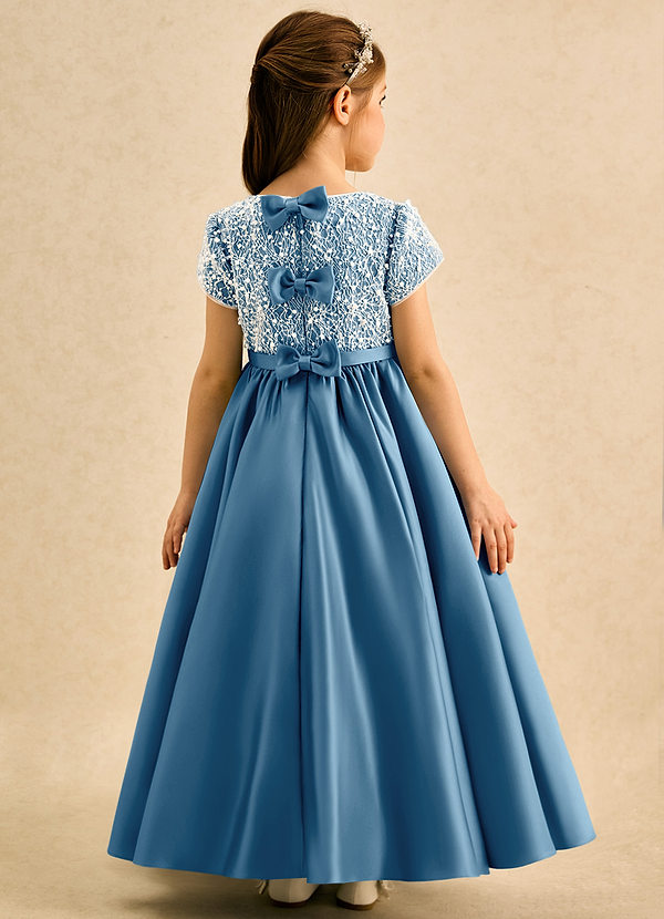 Azazie Cashew Flower Girl Dresses Steel Blue Ball-Gown with Sleeves Matte Satin Dress image1