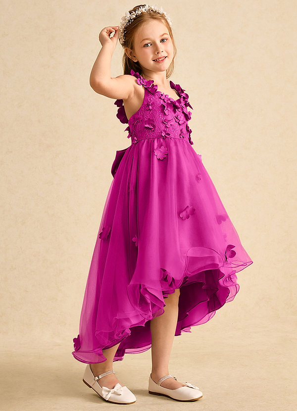 Azazie Tweety Flower Girl Dresses Fuchsia A-Line Lace Tulle Dress image1