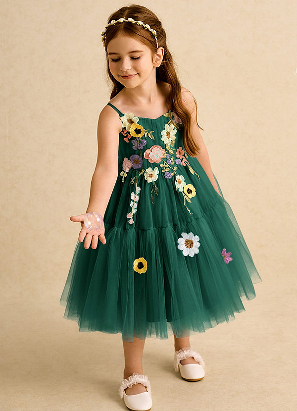 Azazie Osea Sukienki dla dziewczynek sypiących kwiaty Suknia balowa Pofałdowany Tiul Długość do kolan Sukienka image1