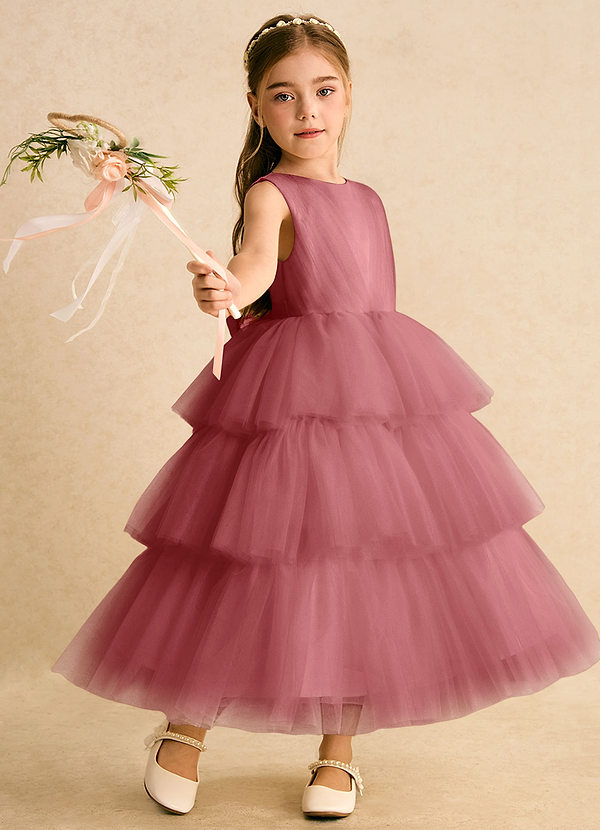 Azazie Marshmallow Robes de Fillette d'Honneur Robe Princesse en Tulle Arc Antique Rose image1