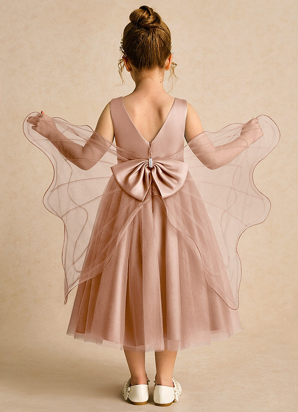 Azazie Pear Blumenkinder Kleider Ballkleid Schleifen Tüll Kleid Champagner Rosa image1