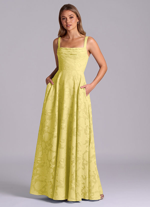 Azazie Shaude Vestidos Dama de Honor Vestido de Canario de Devorado Floral de Corte en A con Plisado image1