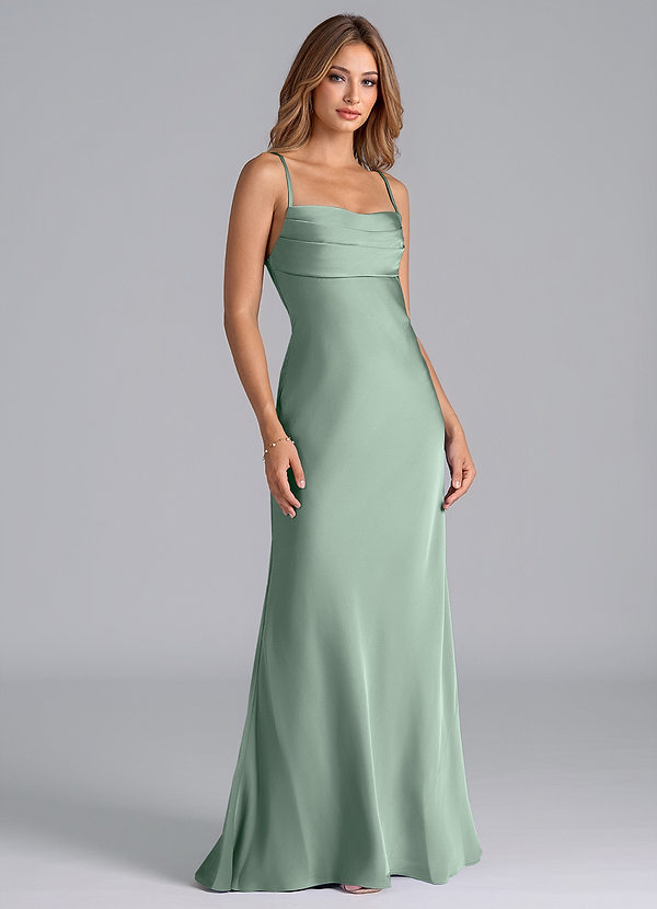 Azazie Seema Bridesmaid Dresses Agave Mermaid Corset Stretch Satin Dress image1