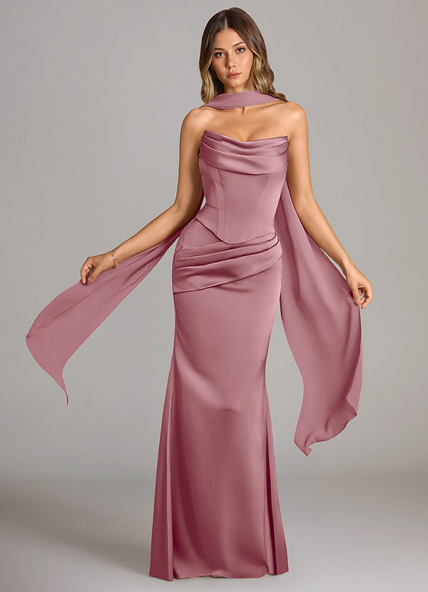 Azazie Sorrel Vestidos Dama de Honor Vestido de Malva Vintage de Satén Elástico de Corte Sirena Convertible con Sin tirantes image1