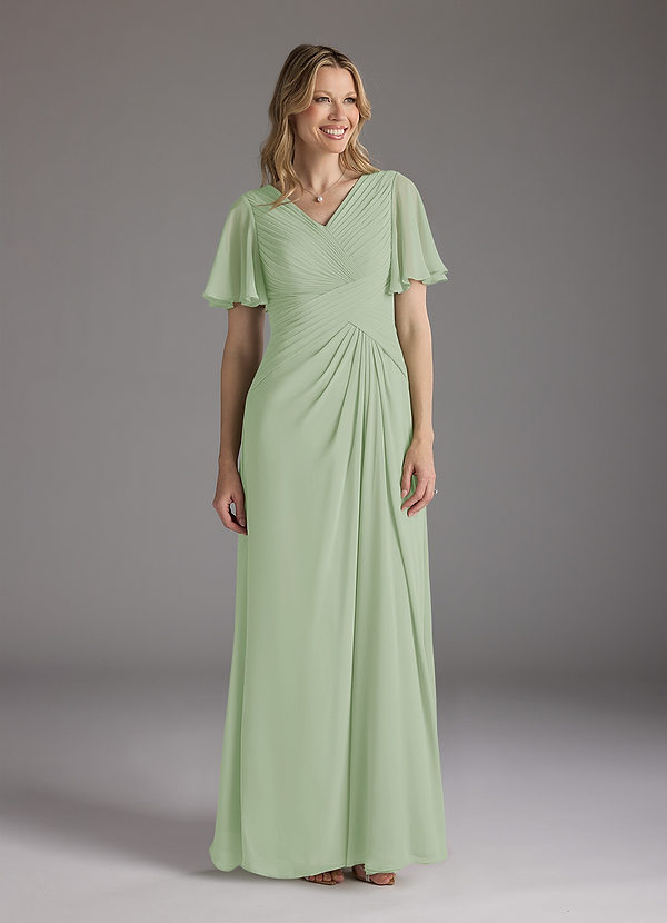 Azazie Morning Glory Mother of the Brides Dresses Dusty Sage A-Line V-Neck Ruched Chiffon Dress image1