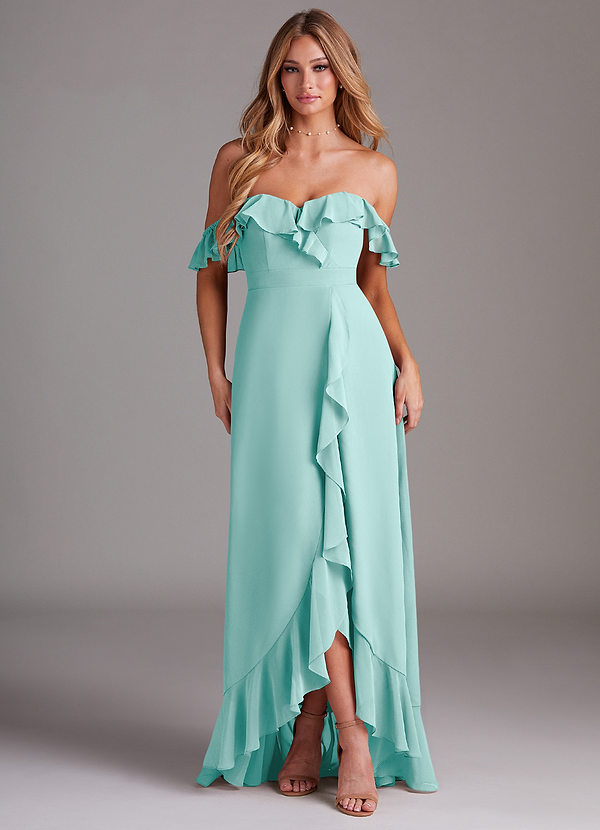 Azazie Lyra Bridesmaid Dresses Aqua A-Line Chiffon Convertible Dress image1