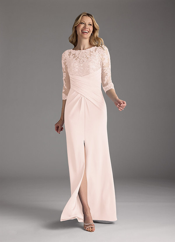 Azazie Margene Mother of the Brides Dresses Blushing Pink Sheath Lace Stretch Crepe Dress image1