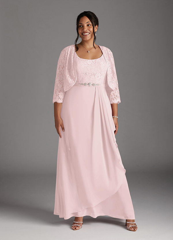 Azazie Ainsling Robe Mère de la Mariée & du Marié Robe Trapèze en Mousseline de soie Dentelle à encolure carrée Rose Pâle image1