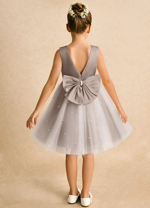 Azazie Esme Vestidos de Niña de Flores Vestido de Gris Pardo de Tul de Corte Princesa con Lazo image1