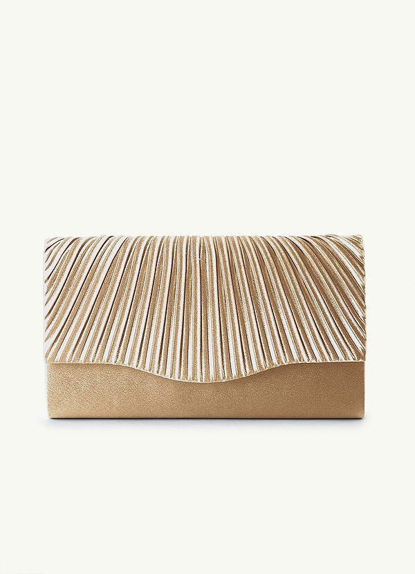 front Matching Color Pleated Metallic Satin Envelope Clutch