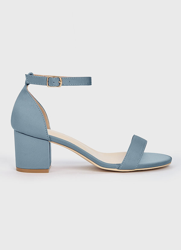 front Matching Color Stretch Satin One Strap Buckle Block Heel Sandals
