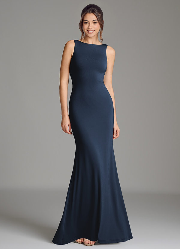 Azazie Gwen Bridesmaid Dresses Dark Navy Mermaid Pleated Premium Stretch Jersey Dress image1