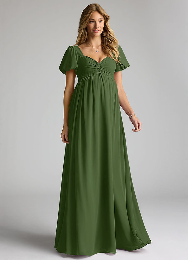 Azazie Madisynn Maternity Bridesmaid Dresses Bow Chiffon Floor-Length Dress image1