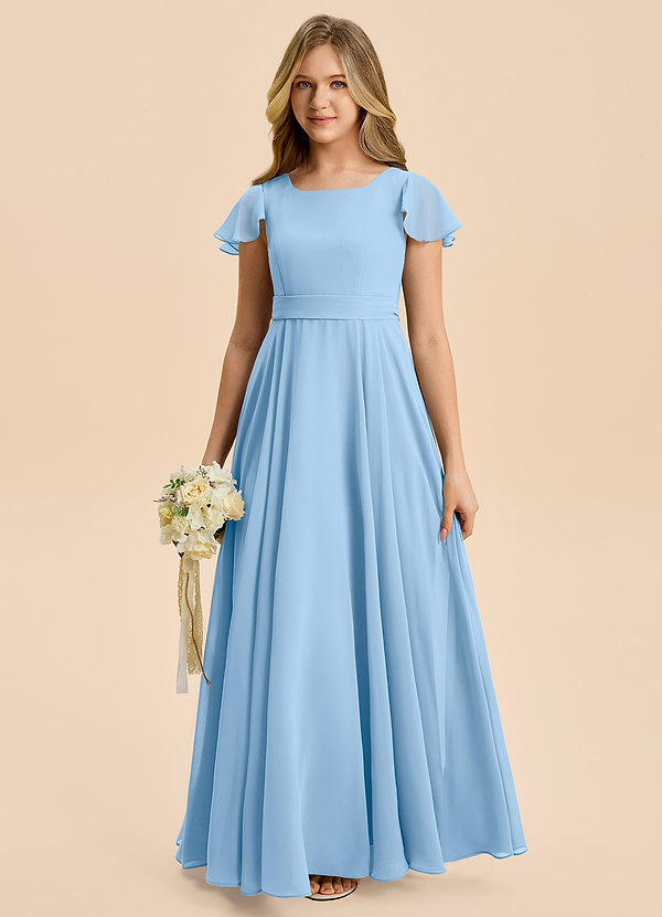 Azazie Cady Junior Abito A-Line in Chiffon Plissettato Azzurro Polvere image1
