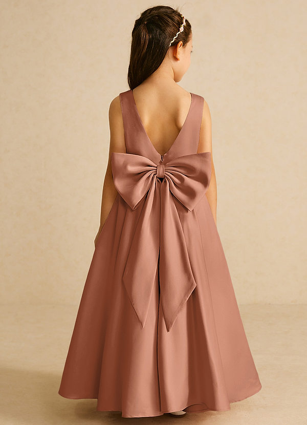 Azazie Pipsy Flower Girl Dresses Bronzer A-Line Bow Matte Satin Dress image1