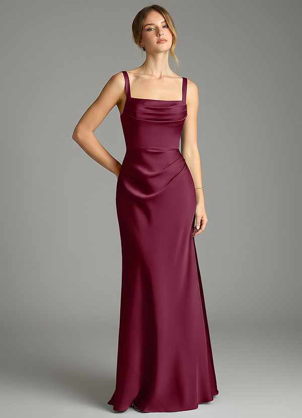 Azazie Alouette Bridesmaid Dresses Mulberry Mermaid Pleated Stretch Satin Dress image1