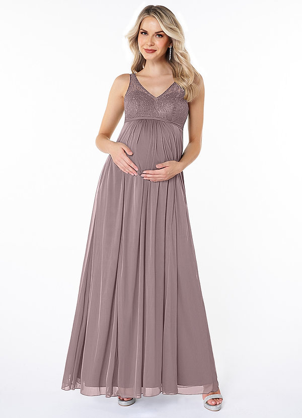Azazie Andrea Maternity Bridesmaid Dresses A-Line Pleated Mesh Floor-Length Dress image1