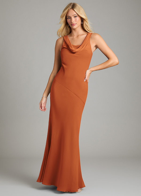 Azazie Rylina Bridesmaid Dresses Cinnamon Mermaid Pleated Chiffon Dress image1